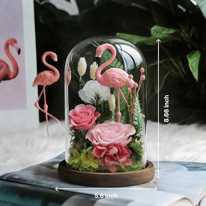 Eternal Flowers with Flamingo-Big Flower Big Love-Valentines Day Gifts for Her Mom Wife - Forever Flower in Glass Dome-Flowers for Delivery Prime | for Anniversary Birthday Mothers Day (Pink)