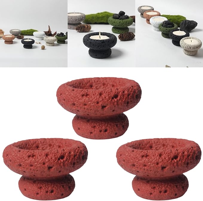 Cement Candle Container in Ruby Red, Stylish and Durable, Empty Cup for Wax Pouring and Aromatherapy, Perfect for Home Décor and Gifts, 3pc