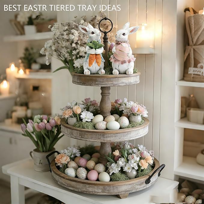Easter Decorations for Home - 2pcs Resin White Easter Bunny - Small Bunny Statues Figurines Decor for Indoor Table Centerpieces Decorations Tiered Tray,Tabletop - Spring Decor Rabbit 4.33 inch Tall
