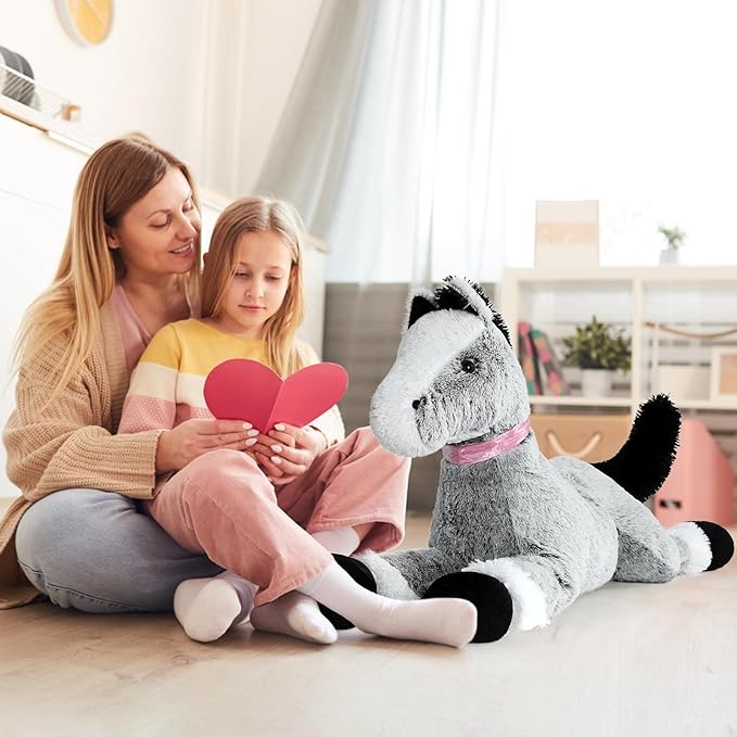 MaoGoLan Large Horse Stuffed Animal for Boy, Big Horse Plush Toy for Girl, Ridable Stuffy Pony for Kid, Stuffed Pony Plush Pillow for Easter Birthday Gifts or Party Favor, 33 inches, Gray