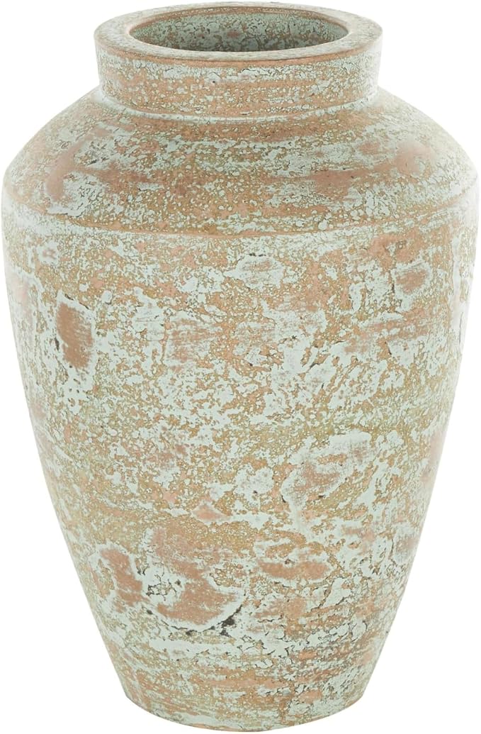 Deco 79 Ceramic Decorative Vase Antique Style Textured Patina Centerpiece Vase, Flower Vase for Home Decoration 10" x 10" x 15", Brown