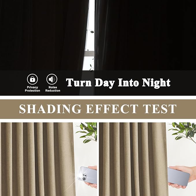 Vision Home Brown Pinch Pleated Full Blackout Curtains Linen Blended 60" Wide Thermal Insulated Window Panels 112 inch for Bedroom Living Room Darkening Pleat Drapes with Hooks Back Tab 60" Wx112 Lx1