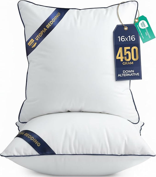 Utopia Bedding Throw Pillow Inserts (Pack of 2, White), 16 x 16 Inches Decorative Indoor Pillows for Sofa, Bed, Couch, Cushion Sham Stuffer