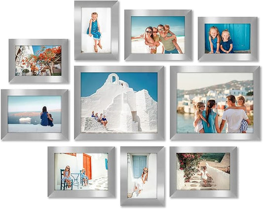 Americanflat Set of 10 Picture Frames with Shatter-Resistant Glass - Gallery Wall Frame Set with Two 8x10, Four 5x7 and Four 4x6 Frames - Signature Collection - Silver