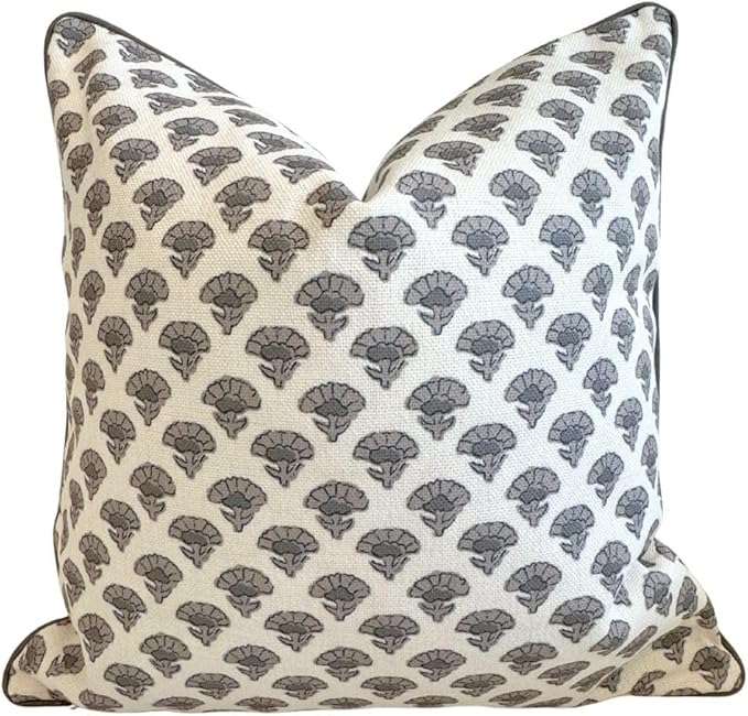 Jillien Harbor The Oliver Patterned Throw Pillow Cover–Blockprint Style Leaf Pillow Print Polycotton Designer Accent for Modern Country Decor, Decorative Use, Fits 20 Inch Insert, 18 x 18 Inch, Brown