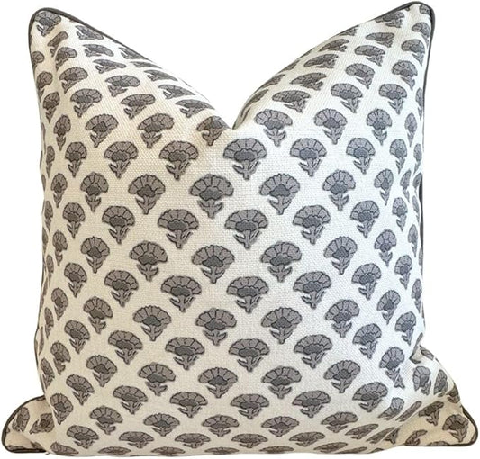 Jillien Harbor The Oliver Patterned Throw Pillow Cover–Blockprint Style Leaf Pillow Print Polycotton Designer Accent for Modern Country Decor, Decorative Use, Fits 20 Inch Insert, 18 x 18 Inch, Brown