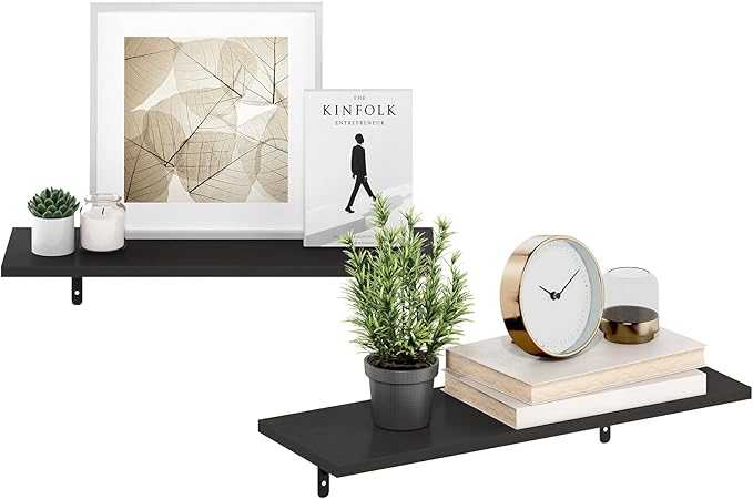 Furinno Rossi Floating Shelves for Wall Set of 2, 23-Inch Wide Rectangular Wall Shelf, Floating Shelf, Wall Mounted Shelves, for Bathroom, Bedroom, Living Room, Dark Espresso