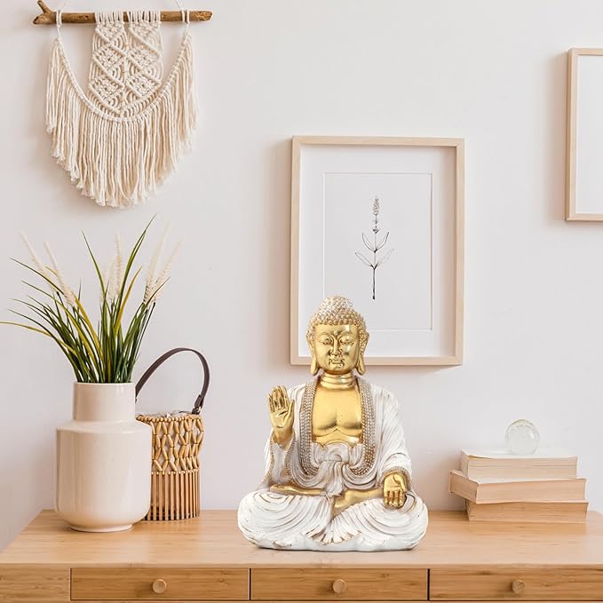 Buddha Statue Gold 9.8",Buddha Statues for Zen Decor Spiritual Relaxation,Meditation or Shrine- Decor -Buda– Indoor Buddha Gift for Living Room Table Office Home Decor