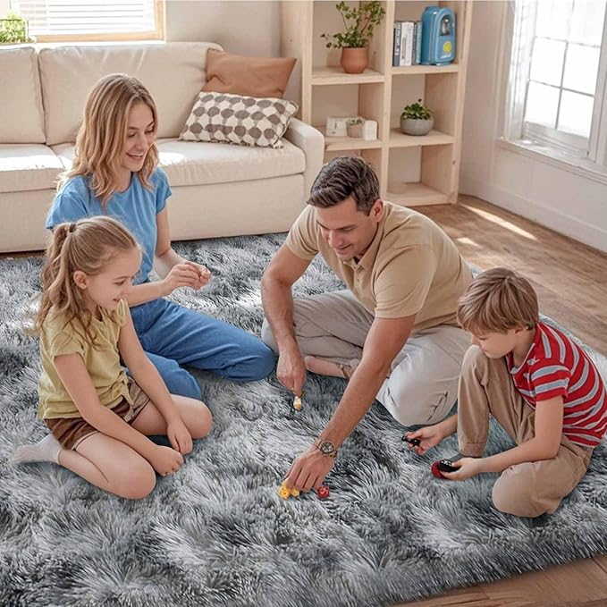 FinRèc 5x7 Feet Grey Rugs for Bedroom Living Room, Soft Fuzzy Shaggy Area Rug, Non-Slip Fluffy Furry Shag Rug for Nursery Kids Room Dorm Room Home Decor, Indoor Plush Floor Carpet
