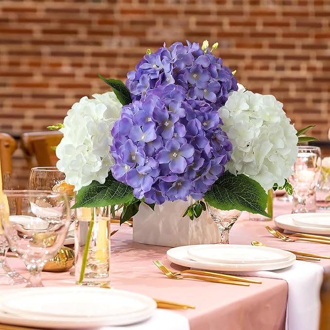 JINWOE 5Pcs Puple Artificial Silk Hydrangea Flowers, 20Inch Large Lifelike Faux Hydrangea with Stems Bouquet for Home Table Centerpieces Wedding Baby Shower Garden Party Decoration