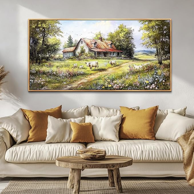 QIYILEXWART Wood Framed Canvas Wall Art For Living Room Large Wall Decor For Office Bedroom Decorations Farmhouse Watercolour Picture Forest Lodge Painting Artwork Room Ready To Hang