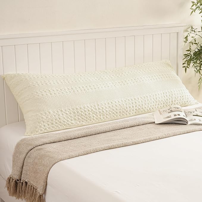PHF Waffle Weave Body Pillowcase with Zipper, 1 Pack 100% Cotton 20" x 54" Pillow Sham, No Insert, Soft & Breathable Pillow Case, Aesthetic Woven Body Pillow Cover for Bedroom Decor, Cannoli Cream