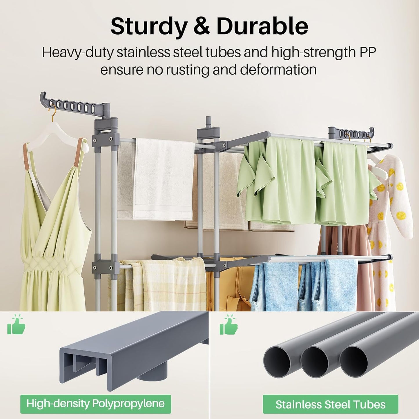 Kitstorack Clothes Drying Rack - Foldable Movable Clothes Rack Drying 30.0" W to 59.0" W Extensible Drying Rack Clothing Oversized 4-Tier Stainless Steel Large Clothes Rack Drying Indoor and Outdoor