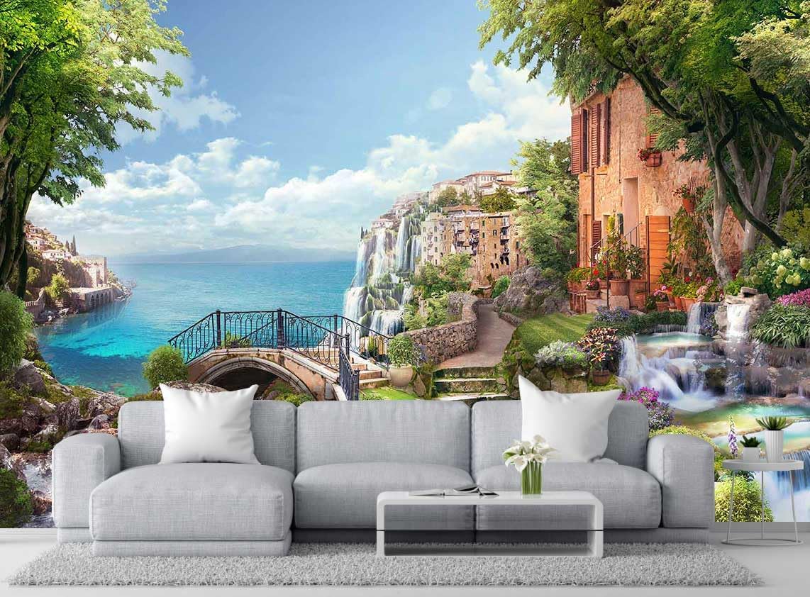 Italian Style Seascape Classical Wallpaper, Suitable for Bedroom and Living Room Background Wall murals(Non-self-Adhesive)