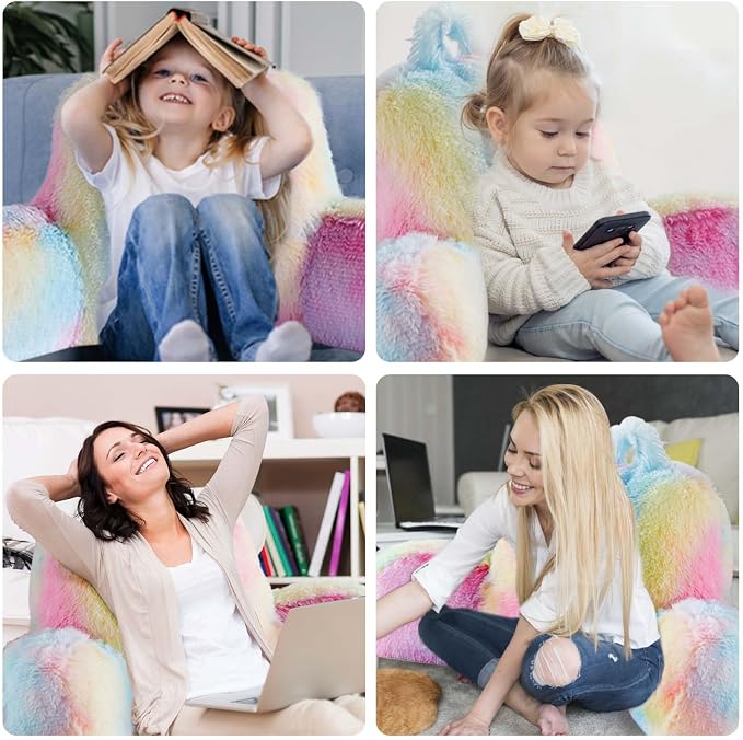 Fluffy Fur Reading Pillow for Adults & Kids Unisize, Stylish College Essentials for Girl, Fuzzy Back Pillow for Sitting in Bed, Adorable Gift for Teens, Bed Rest Sit Up Arm Support Pillow