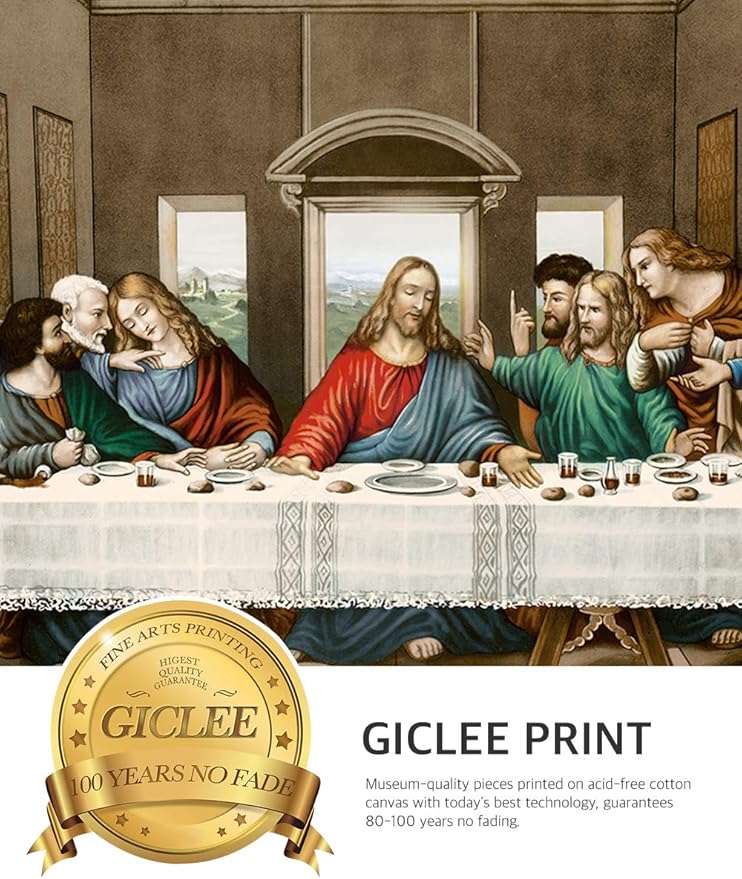 DECORARTS - The Last Supper by Leonardo da Vinci. Oil Painting Reproduction, Giclee Print on Canvas. Ready to Hang Framed Wall Art for Home and Office Decor. Total Size w/Frame: 34x20