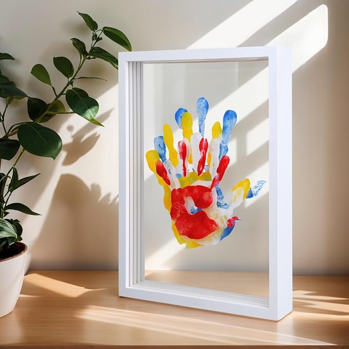 Family Handprint Frame Kit for 4 with 12 Paint Colors&12 Pens,Fun DIY Craft Art Print Handprint Keepsake, Family Gifts for Christmas Mother's Father's Day Birthday Anniversary,Grandparent (White)
