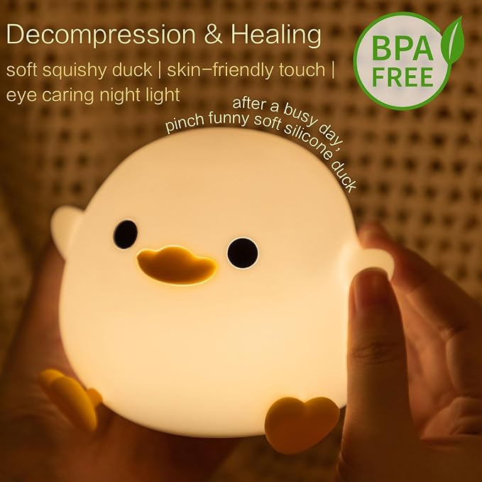 YR YRHH-PET Cute Duck Night Light, Dodo Duck Cute Lamp, Bean Shape, Kids Squishy Ducky Stuff, Silicone Dimmable Baby Nursery Touch Nightlight, Boy Girls College White Elephant Gifts, Home Décor Things