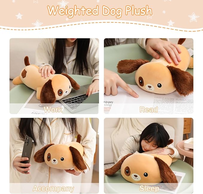SQEQE Weighted Dog Plush, Weighted Dog Stuffed Animal, Cute Larbrador Plushies Soft Pillow Toy Gift for Kids Adults Brown 23.6 Inch, 3.1 Lbs
