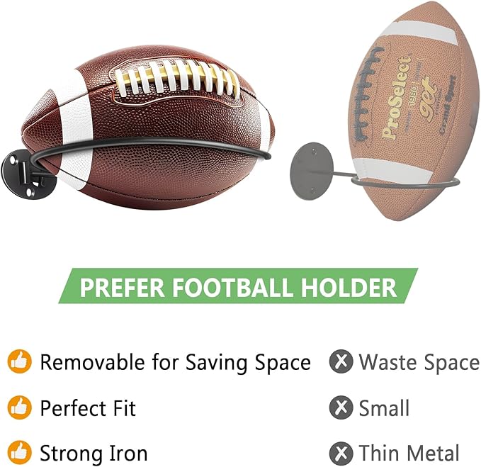 Kevenal 2 Packs Football Room Décor, Wall Mount Football Holder Football Display Stand, Football Room Decor for Boys Man Cave (Super Strong)