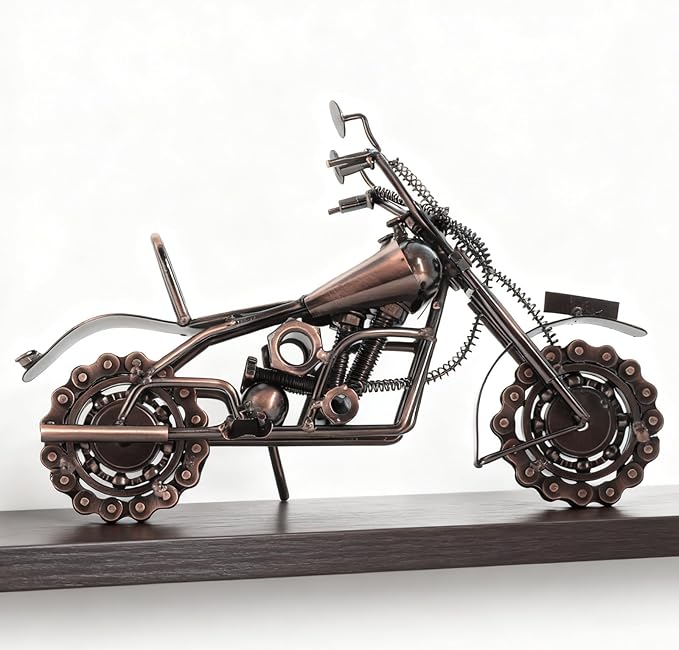 Motorcycle Gifts for Men Women, 12" Metal Motorcycle Sculpture, Fathers Day Birthday Gift for Dad Husband Biker Enthusiasts, Industrial Man Cave Home Garage Office Decor