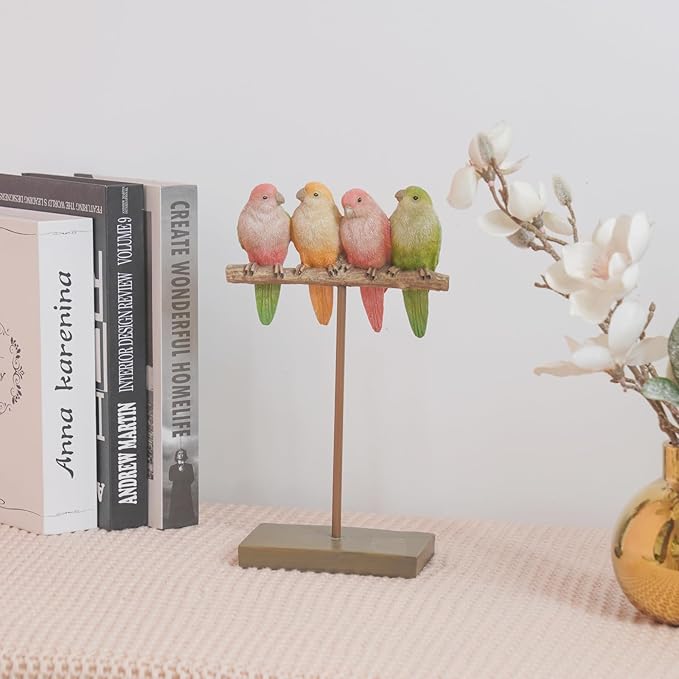 Braxio Bird Figurines Home Decor – Resin Tabletop Pink Bird Decor for Shelf Bookcase Dresser Modern Farmhouse Decorative Accent for Living Room Bedroom Office Gift