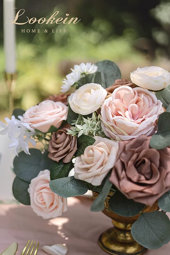Lookein Artificial Flowers for DIY Wedding Decoration Bridal Bouquet Table Centerpieces Flower Wreaths Aisle Decoration Home Decor, Elegant Dusty Rose