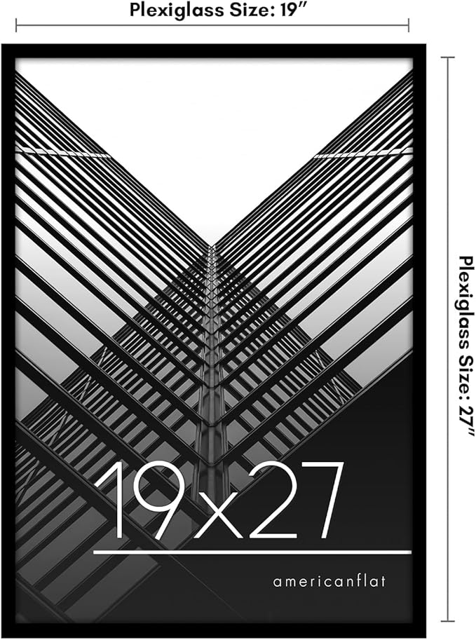 Americanflat 19x27 Poster Frame with Polished Plexiglass - Streamline Collection - Thin Border Picture Frame for Wall Display - Hanging Hardware Included - Black