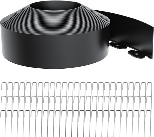 Landscape Edging 4 Inch Tall 60FT with 75Pcs Metal Spikes, Plastic Garden Edging Border Landscape Edging Border Lawn Edging for Landscaping, Flower Bed, Yard