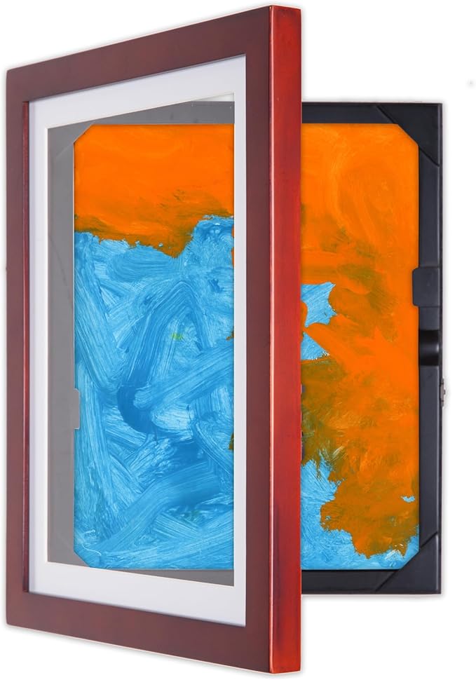 Dynamic Frames Li’l Davinci Art Cabinet, Stores up to 50 Pieces of 8.5 x 11 inch Art, Outer Wooden Frame Dimensions 11.75 x 14.75 inches, Changeable Kids Art Frame, Front Opening, Cherry