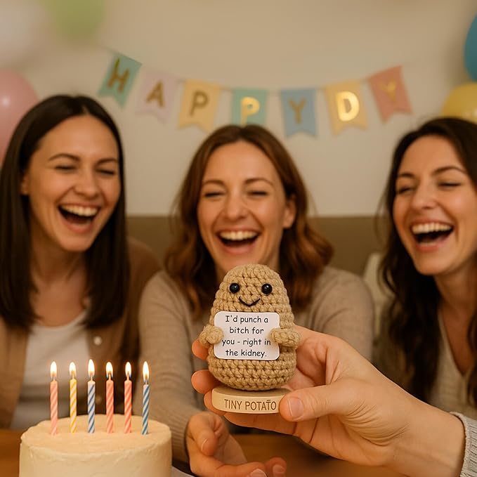 Funny Friendship Gift - Tiny Potato with 30 Sassy Messages for Women Friends Bestie BFF Coworkers - Best Friend Birthday Gifts for Women Sister | Positive Crochet Unique Present Idea for Mothers Day