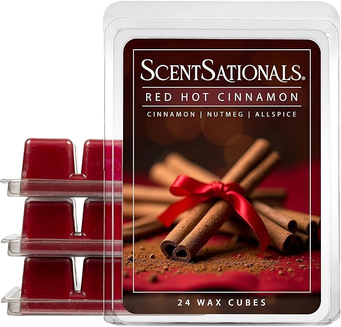 Scentsationals Wax Melts, Wax Cubes Strong Scent - Cozy Treats Collection Red Hot Cinnamon - Long Lasting Scented Wax Melts for Warmer, 10oz (24-Cubes)