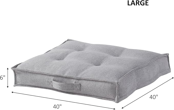 Square Tufted Floor Pillow with Removable Cover, Cement, Large (40")