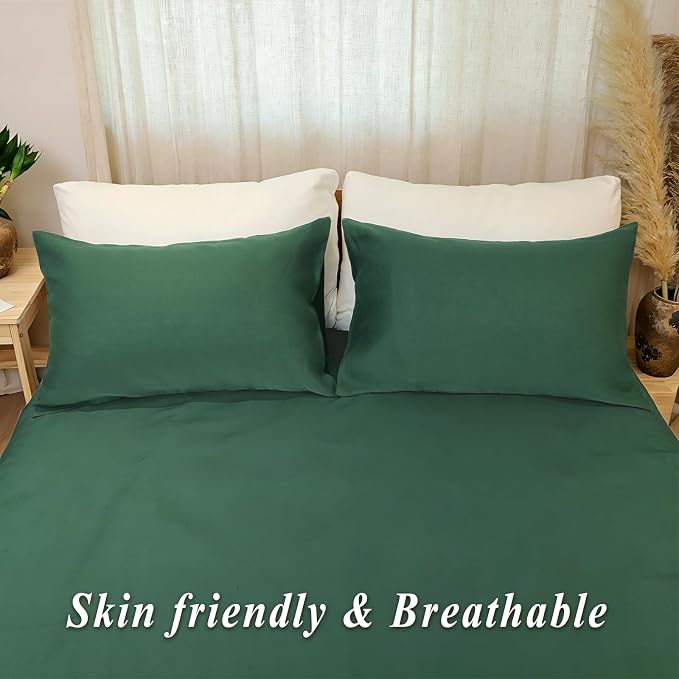 Linen Pillow Cases Standard Size Set of 2,100% French Linen Pillowcase Soft Breathable Envelope Pillow Cover Home Decor Gift for Women(Ink Green,20x26)