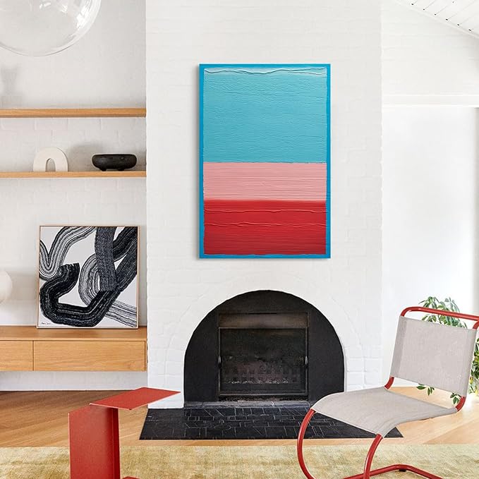 Modern Abstract Canvas Wall Art Minimalist Block Lines Oil Painting Artwork | Contemporary Hand-Painted Textured Wall Art for Living Room Bedroom Office, Colorful Original Wall Decor Ready to Hang 24x36"