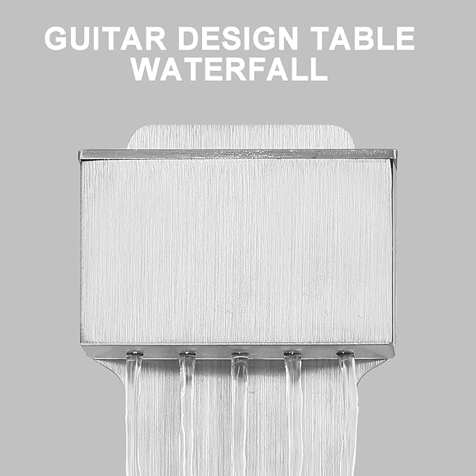 Pamopamo Indoor Tabletop Fountain with 3-Color LED Lights, 304 Stainless Steel Guitar-Shaped Desktop Meditation Waterfall for Home & Office Décor, Relaxing Water Feature Air-Purifying Gift