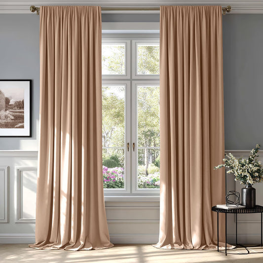 MIULEE Blush Beige Velvet Curtains Thermal Insulated Blackout Curtain Drapes for Bedroom Living Room Darkening 84 Inches Long Curtains Panels Rod Pocket Set of 2