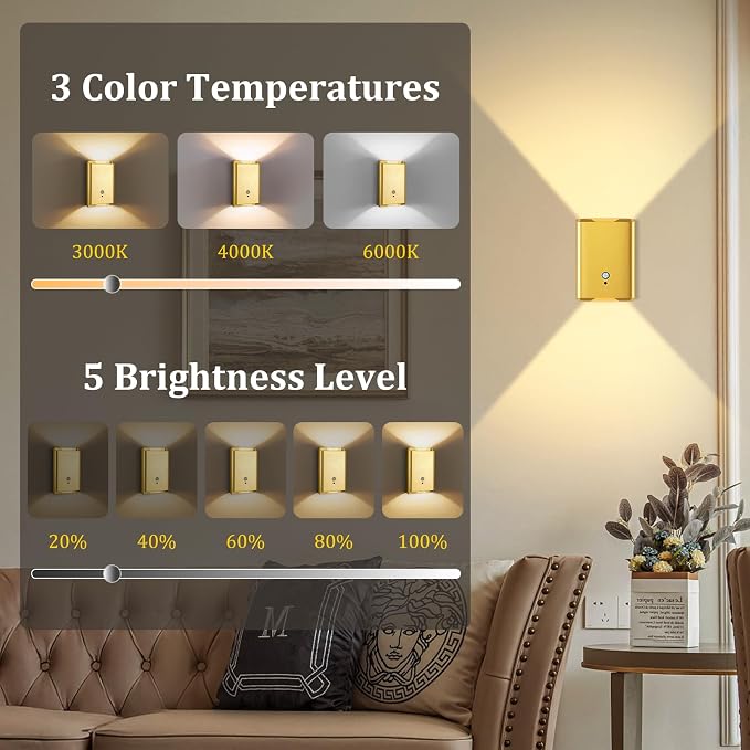 1 Pack Battery Operated Wall Sconce Light: 5000mAh Rechargeable Motion Sensor Night Light 3 Colors Wireless Sconce Magnetic Motion Sensor Stair Light Indoor LED Wall Light for Bedroom Hallway Closet