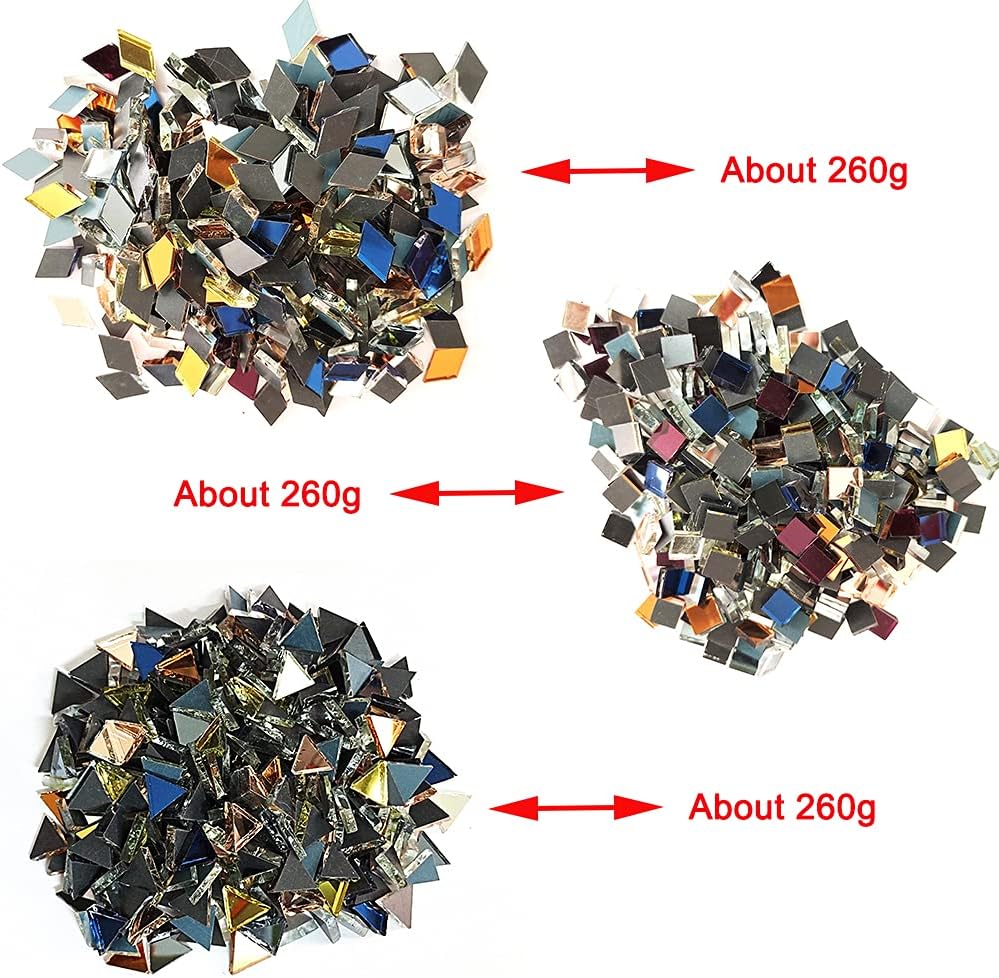 Mollytek Assorted Mirror Mosaic Tile Triangle, Square, Rhombus Shapes Stained Glass Mosaic Tiles for Crafts Mosaic Chips Pieces for Plates,Picture Frames,Flowerpots,Handmade Jewelry -780g/27.51 Ounce