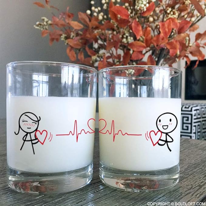 BoldLoft Love You Every Beat of My Heart Couple Drinking Glasses-Glass Gifts for Couples, Wedding, Engagement, Anniversary, Valentines, His and Hers Decor for Boyfriend, Girlfriend, Husband, Wife