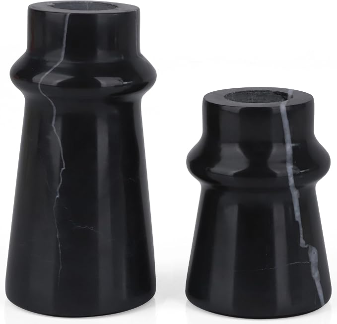 Vixdonos Marble Candle Holder Set of 2 Taper Candle Candlestick Mantle Candle Stand for Home Decor,Wedding,Party and Table Centerpieces(Black)