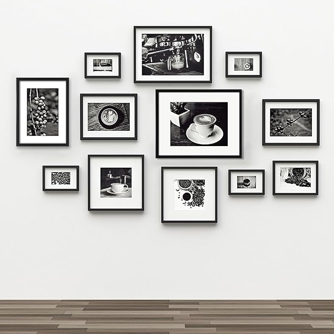 CORE ART 12x16 Frame, Black Picture Frames 8x12 with Mat or 12 x 16 without Mat, Wall Mount Gallery Poster Photo Frame Set of 4