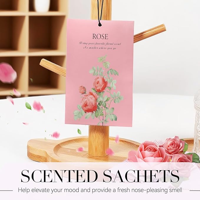 Rose Scented Sachet Bags - 12 Pack Drawer & Closet Freshener, Long Lasting Odor Eliminator for Wardrobes, Cars & Storage, Home Fragrance Air Freshener Sachets