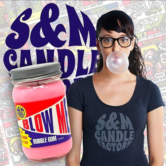 Blow Me Candle ~ Bubble Gum 16 Ounce Scented Soy Candle by S&M Candle Factory ~ Mason Jar Scented Soy Wax Funny Candle ~ 100 Hour Burn Time