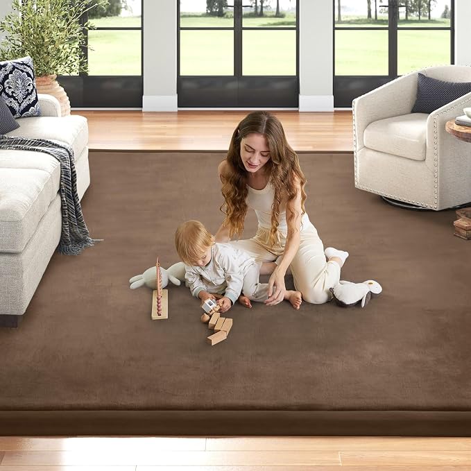 Baby Play Mat for Floor Nursery Rug Muscle Mat Area Rug Playroom Rug 59"x79" Playpen Mat Elastic Foam 1.3" Thick Crawling Mat for Babies,Toddlers, Infants, Kids,Chestnut