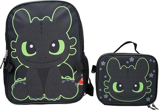 AI ACCESSORY INNOVATIONS How to Train Your Dragon Toothless Backpack and Lunch Box Set, 16 inch School Bag, Black