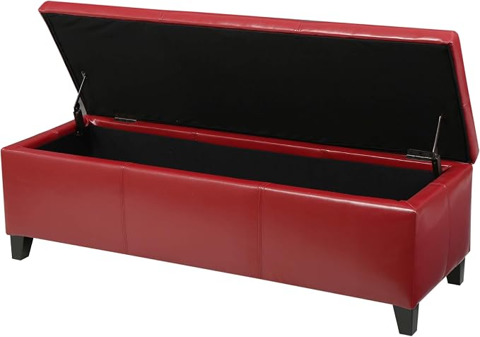 Christopher Knight Home Glouster PU Storage Ottoman, Red 17. 50D x 51. 25W x 16. 25H
