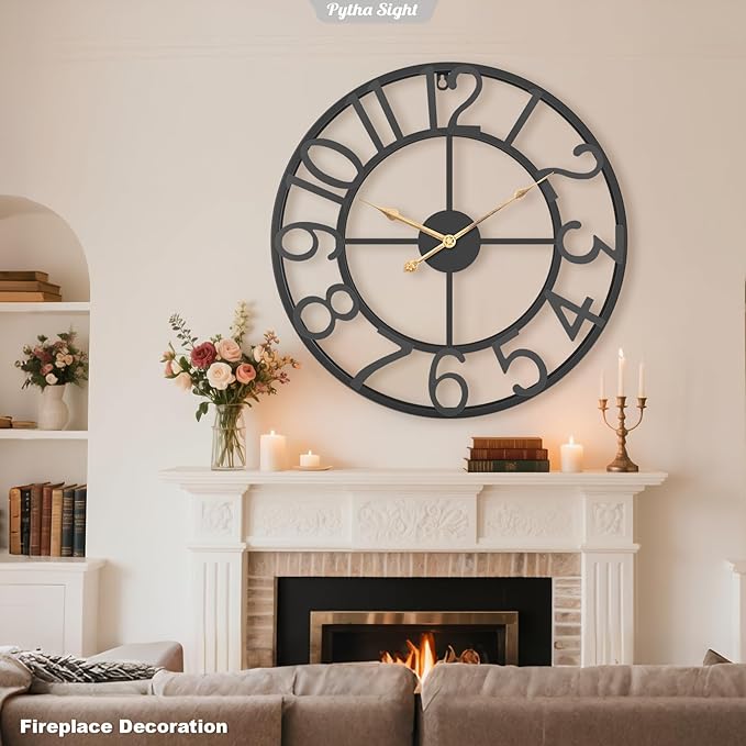Pytha Sight Wall Clock Large for Living Room Decor,18 Inch Decorative Silent Non Ticking Battery Operated Analog Metal Wall Clocks for Kitchen,Bedroom,Office,Dinng Room