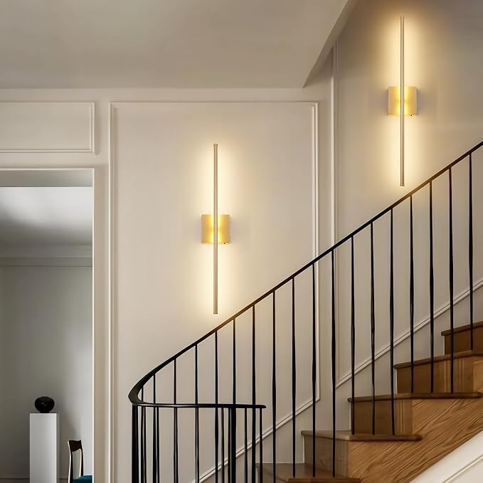 KARTOOSH 32.2 Inch Wall Sconces Battery Operated for Living Room Gold | Rechargeable Wireless Wall Lamp Set of 2, 3000K Warm White Dimmable Wall Light Remote Control Indoor Lighting for Bedroom