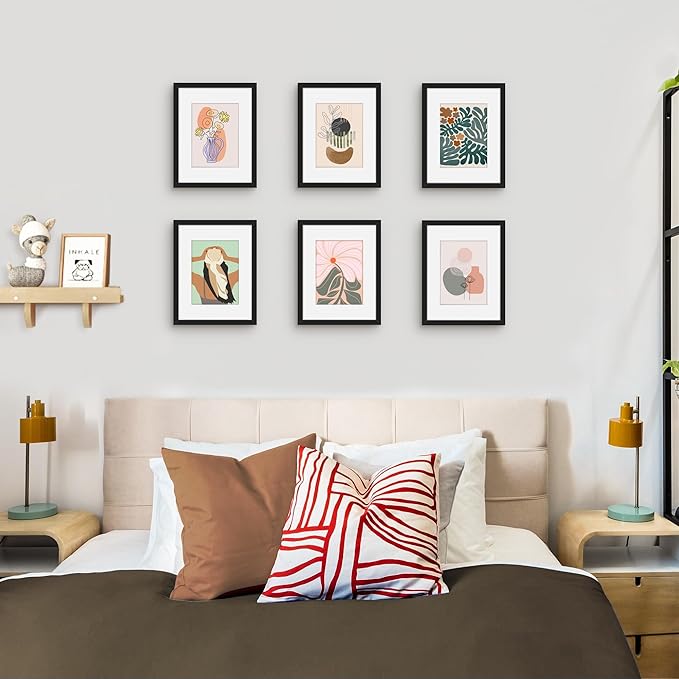 Picrit 8.5x11 Picture Frame Set of 12, Display 6x8 with Mat or 8.5 x 11 without Mat, Photo Frames for Wall Mounting or Table Top Display, Black